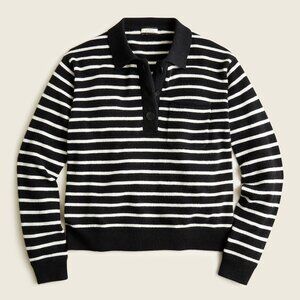 JCrew Cashmere collared sweater in Black/White stripe - size M